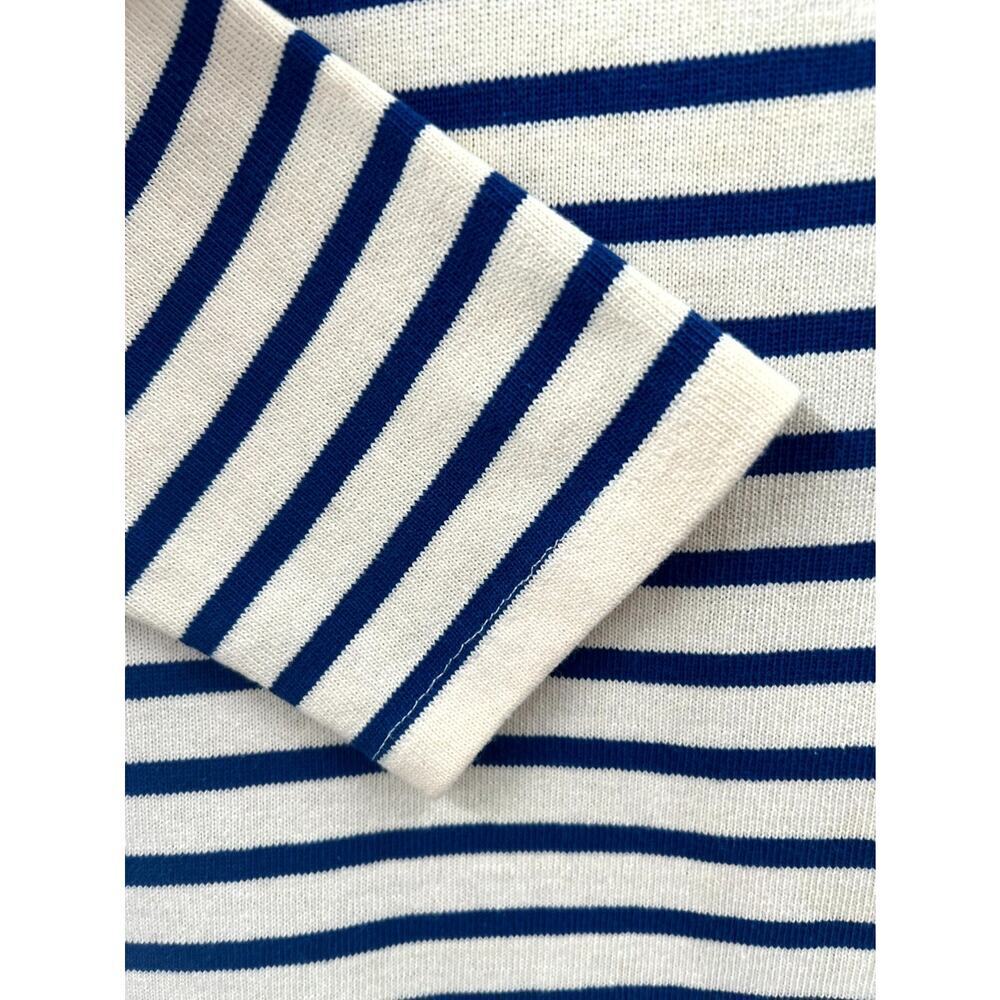 Milly Women's Blue Cream Striped Cotton Boat Neck Long Sleeve Tunic Top Size P - Picture 5 of 9
